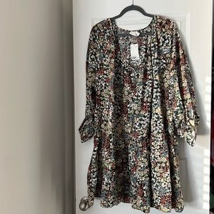 H&M floral print v-neck drop waist dress